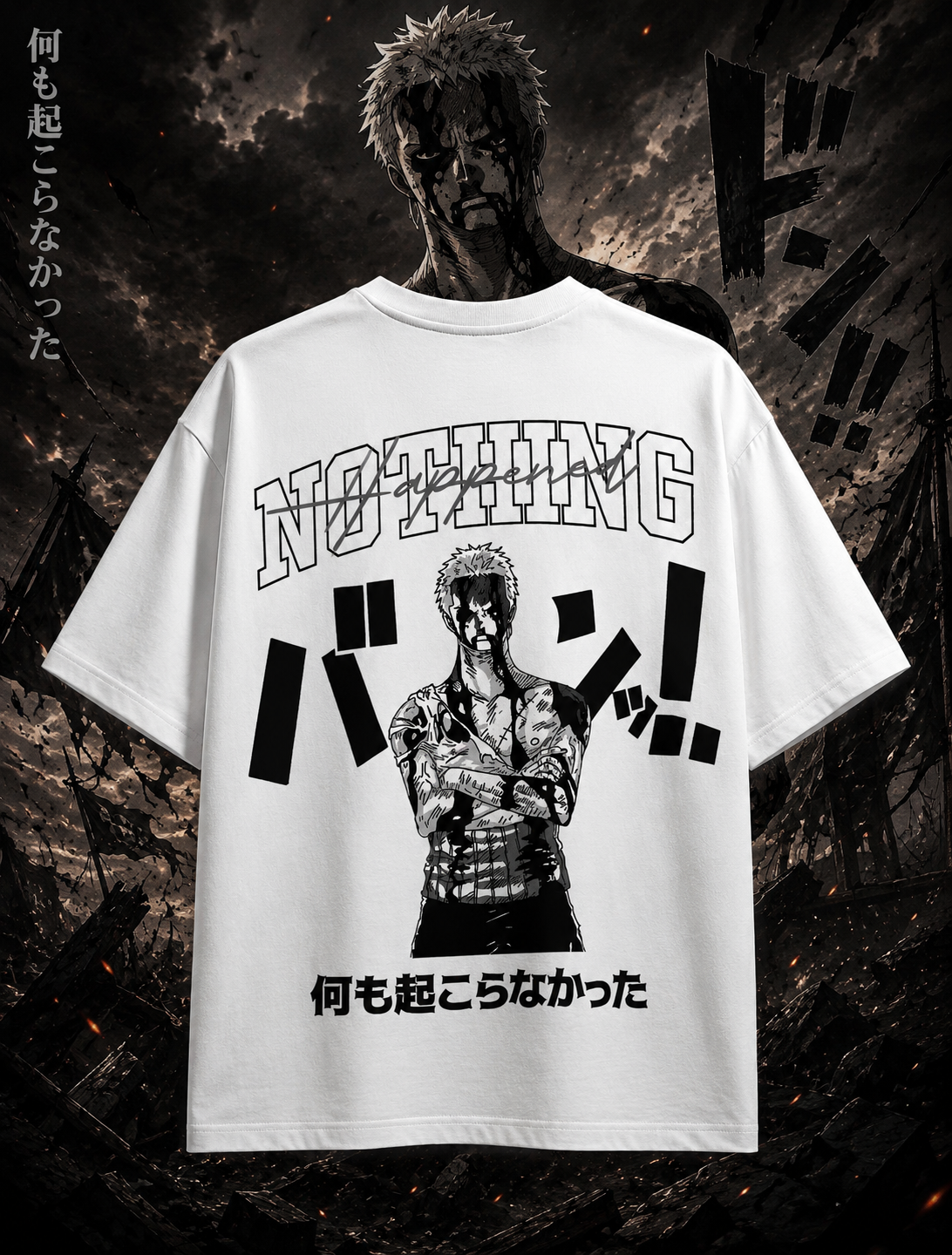 Roronoa Zoro Oversized Anime T-Shirt – Nothing Happened Edition - S