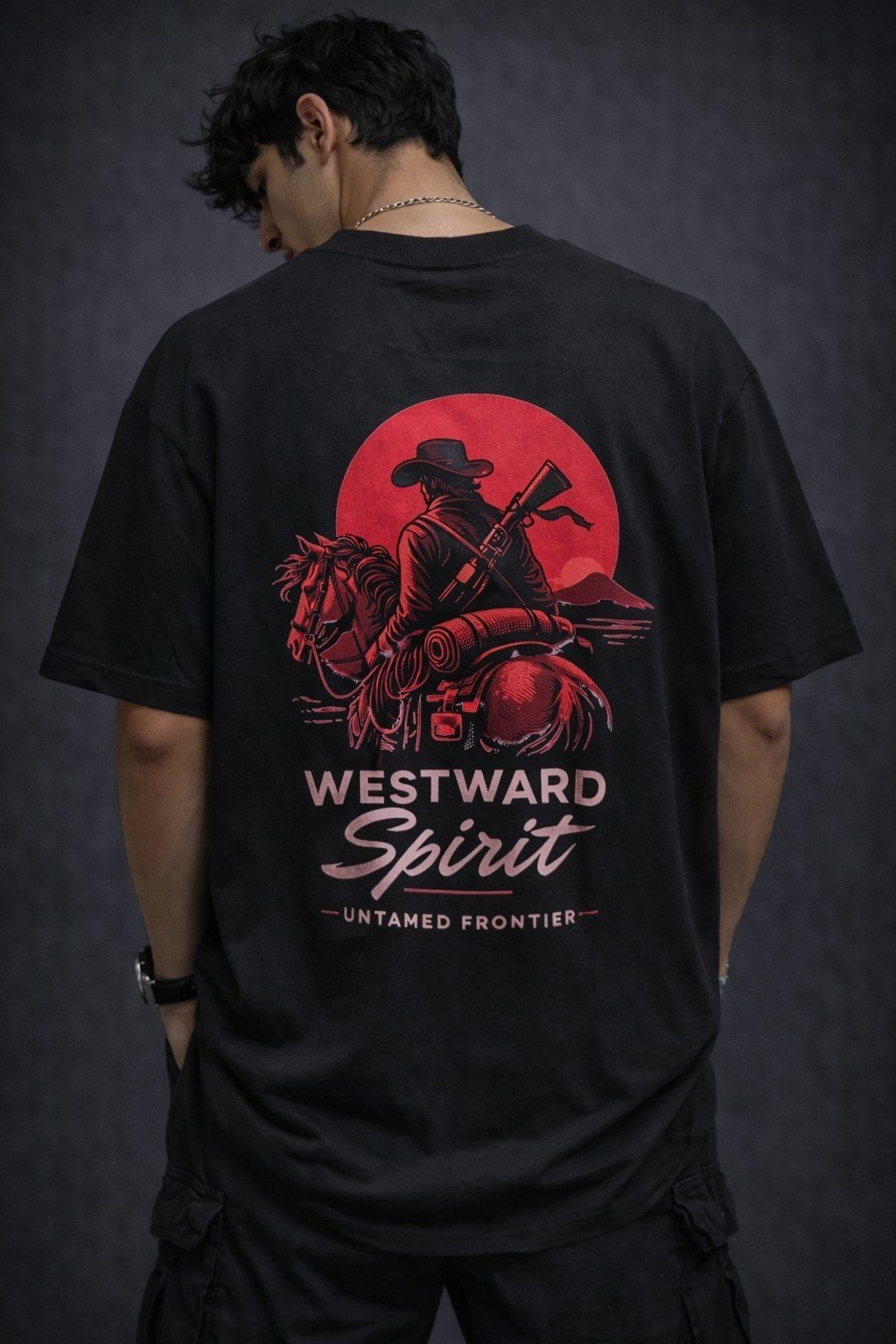Men's Oversized Westward Spirit Cowboy Graphic T-Shirt