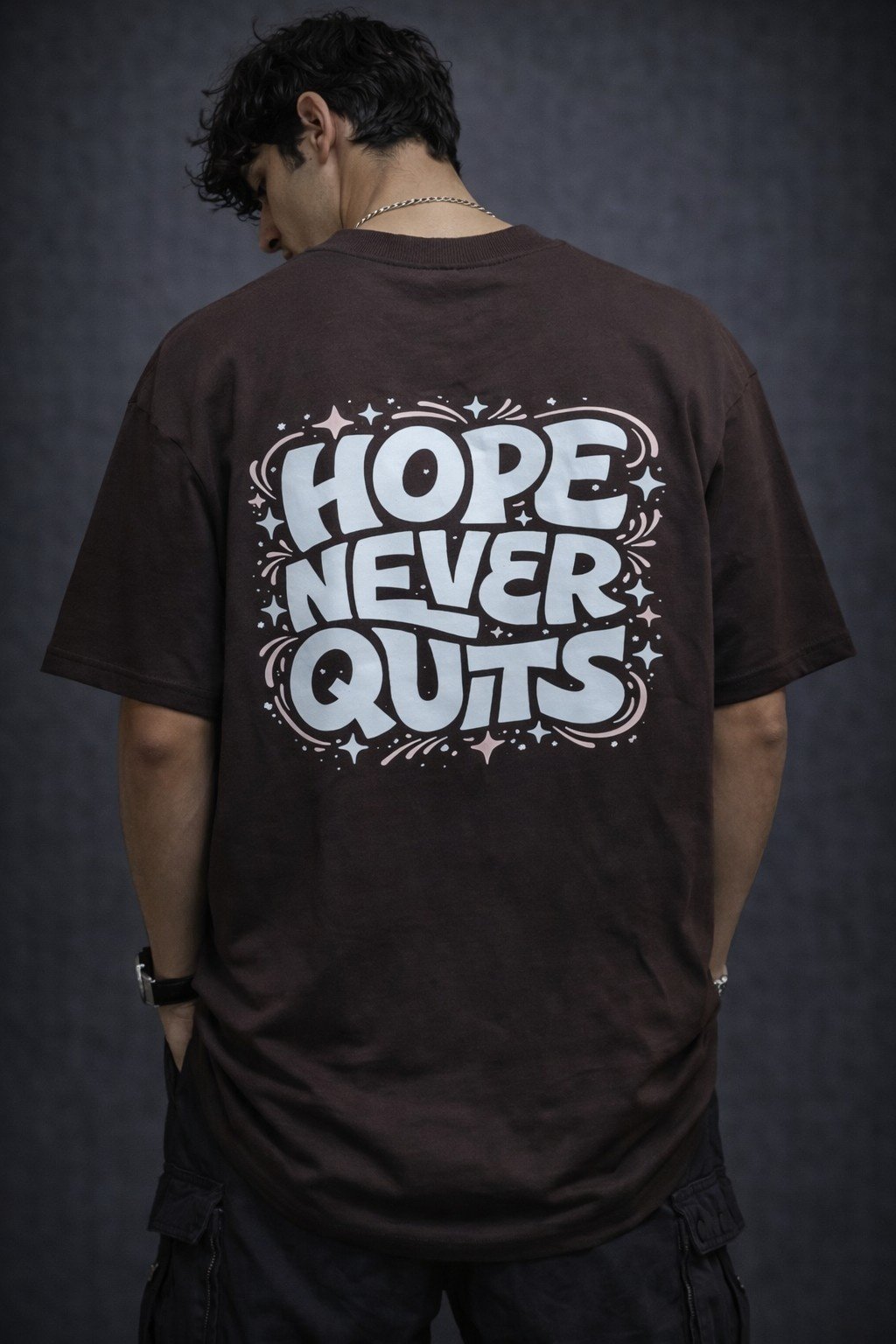 Men's Oversized Brown Hope Never Quits Graphic T-shirt