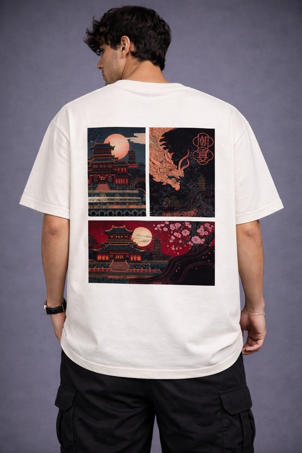 Men's Oversized Japanese Temple Graphic T-Shirt
