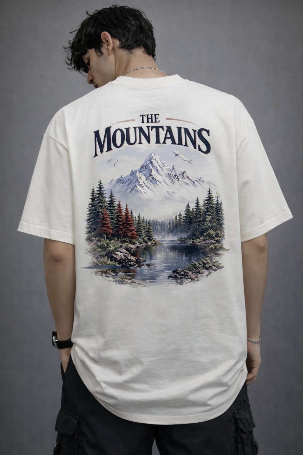 Men's Oversized The Mountains Landscape Graphic T-Shirt