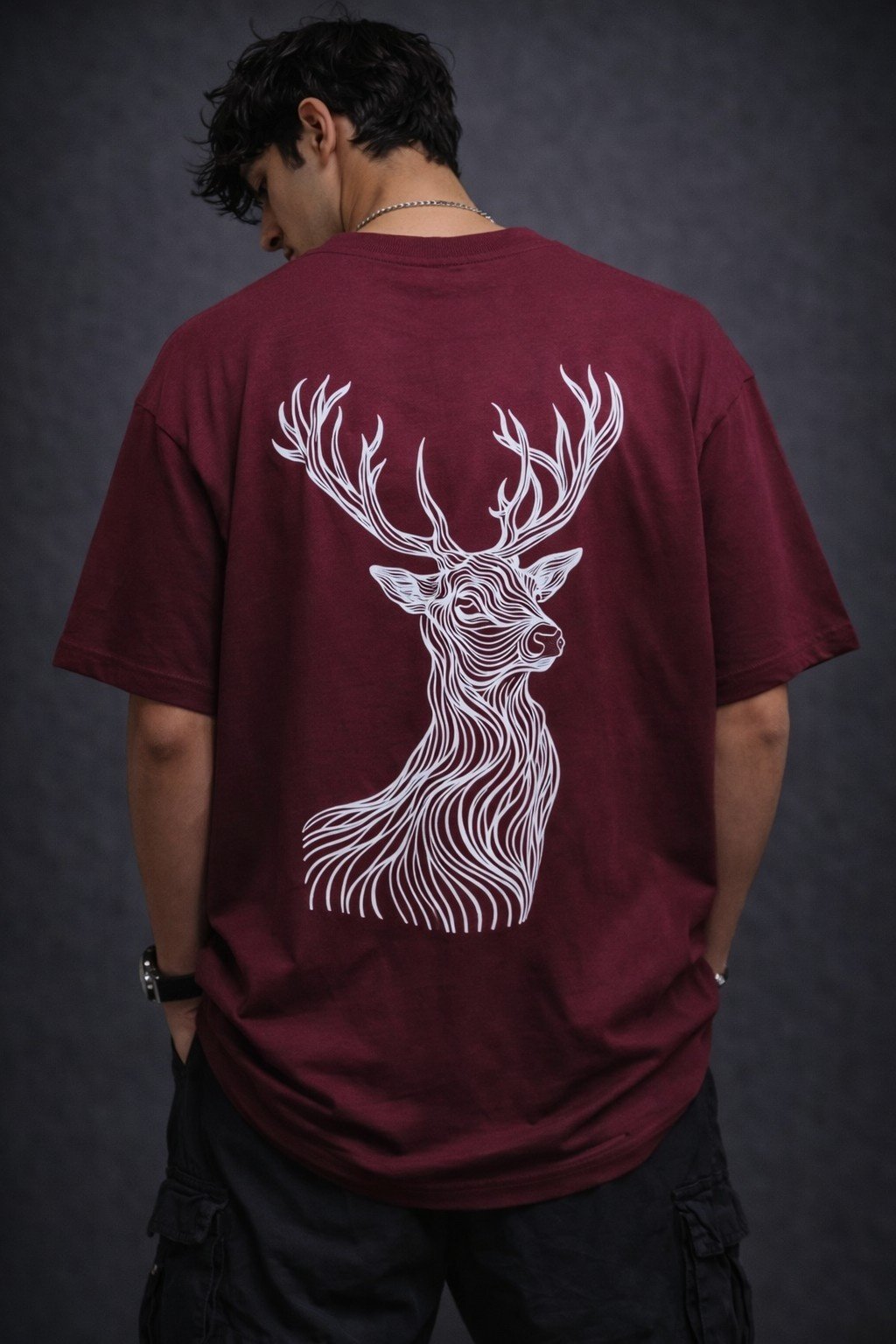 Men's Oversized Deer Line Art Graphic T-Shirt