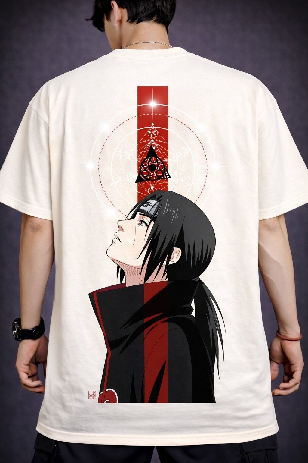 Men's Oversized Off-White Itachi Anime Graphic T-shirt