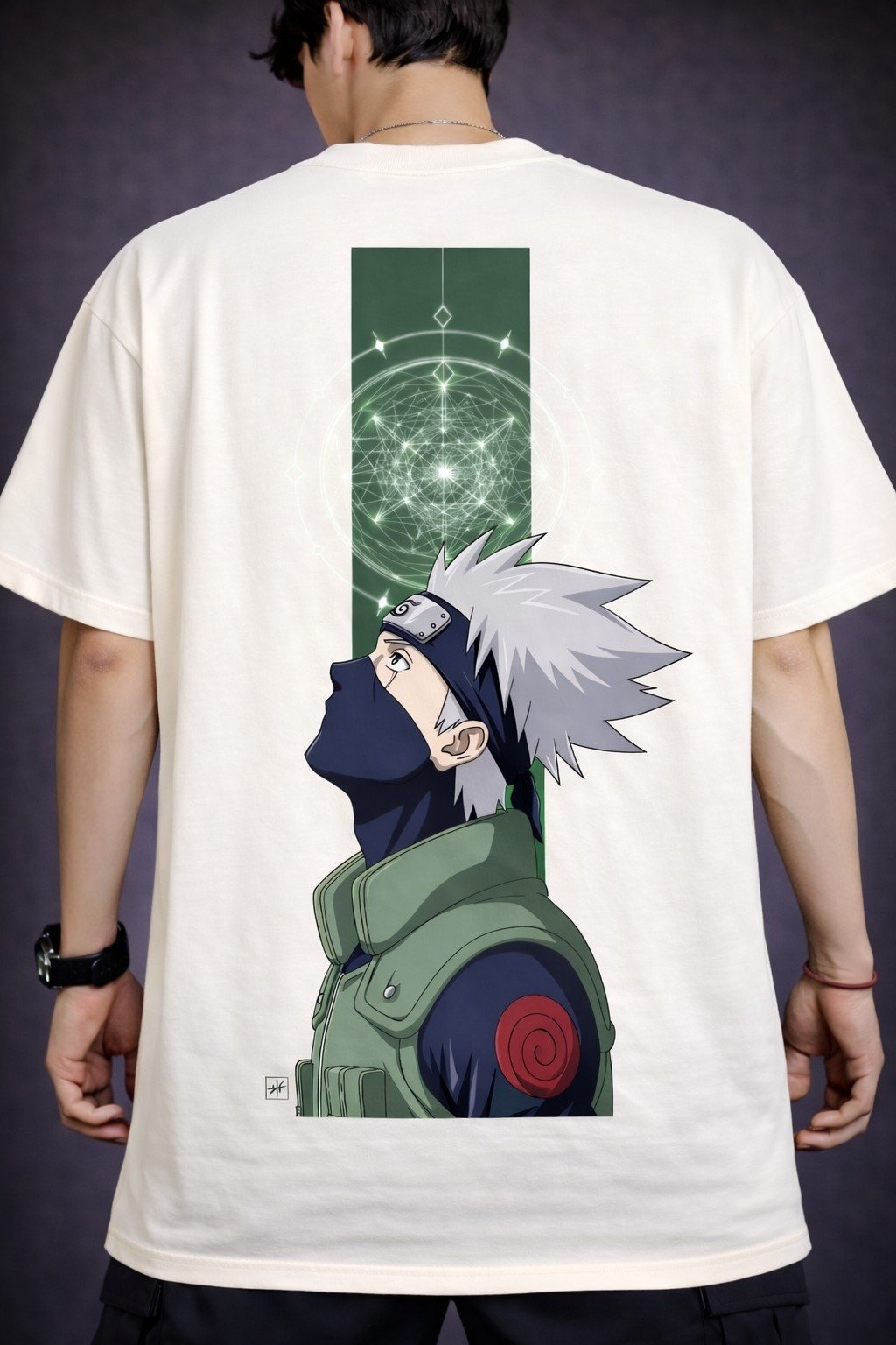 Men's Oversized Off-White Kakashi Anime Graphic T-shirt