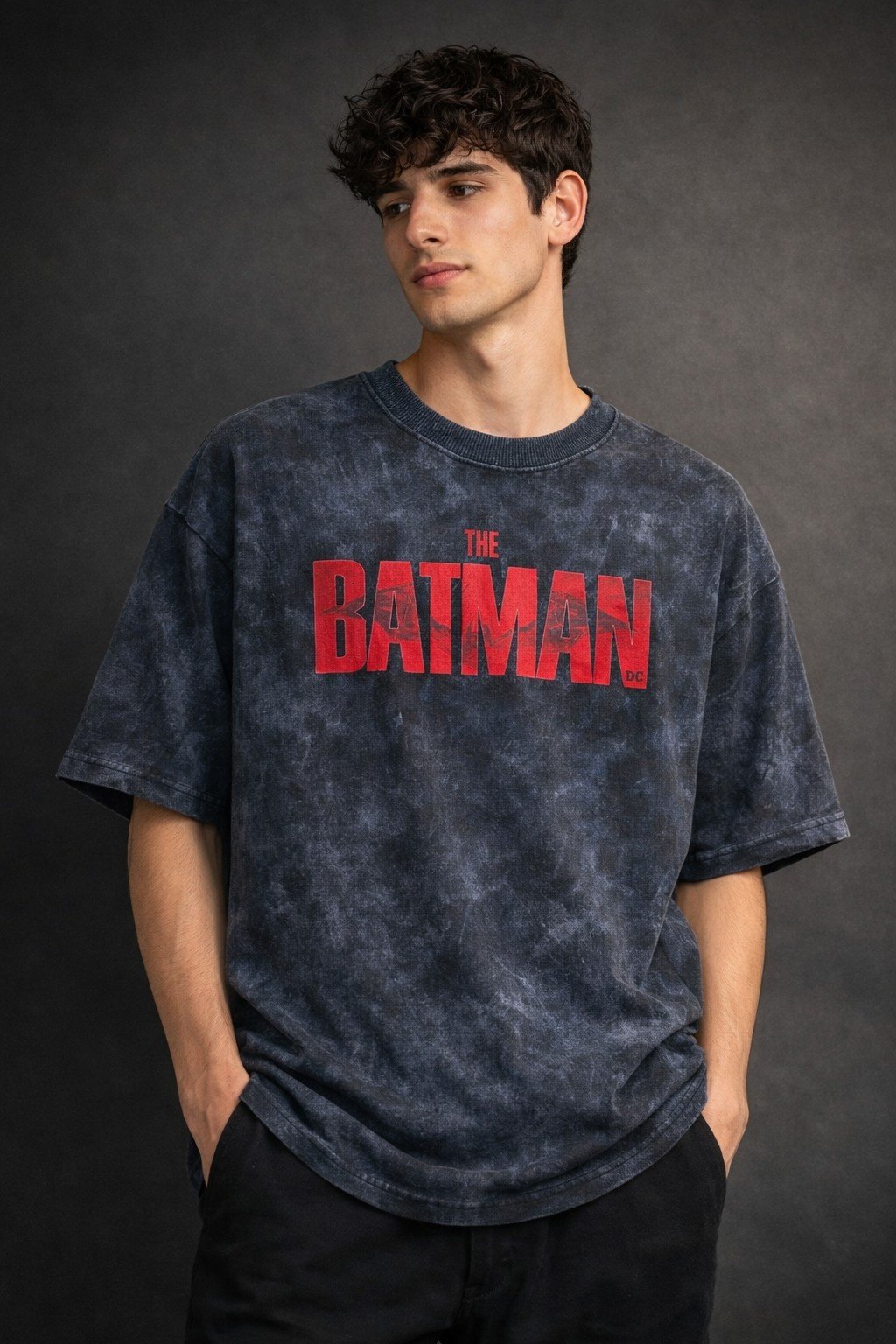 Men's Oversized Acid Wash Batman Graphic T-Shirt