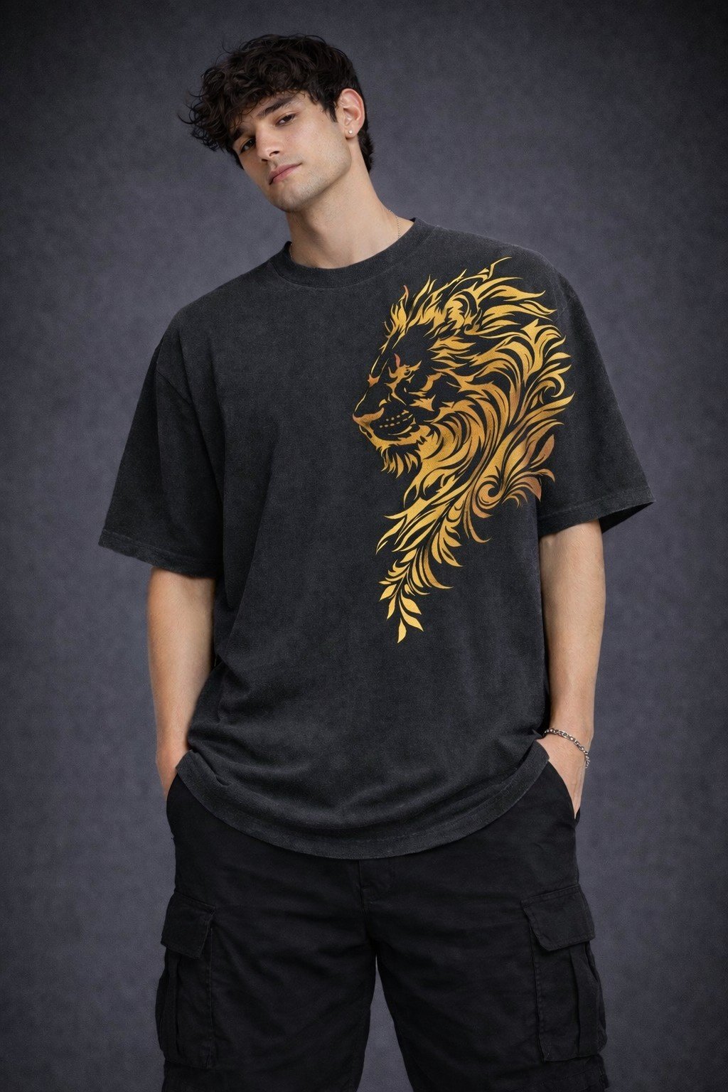 Men's Oversized T-shirt Royal Lion Graphic