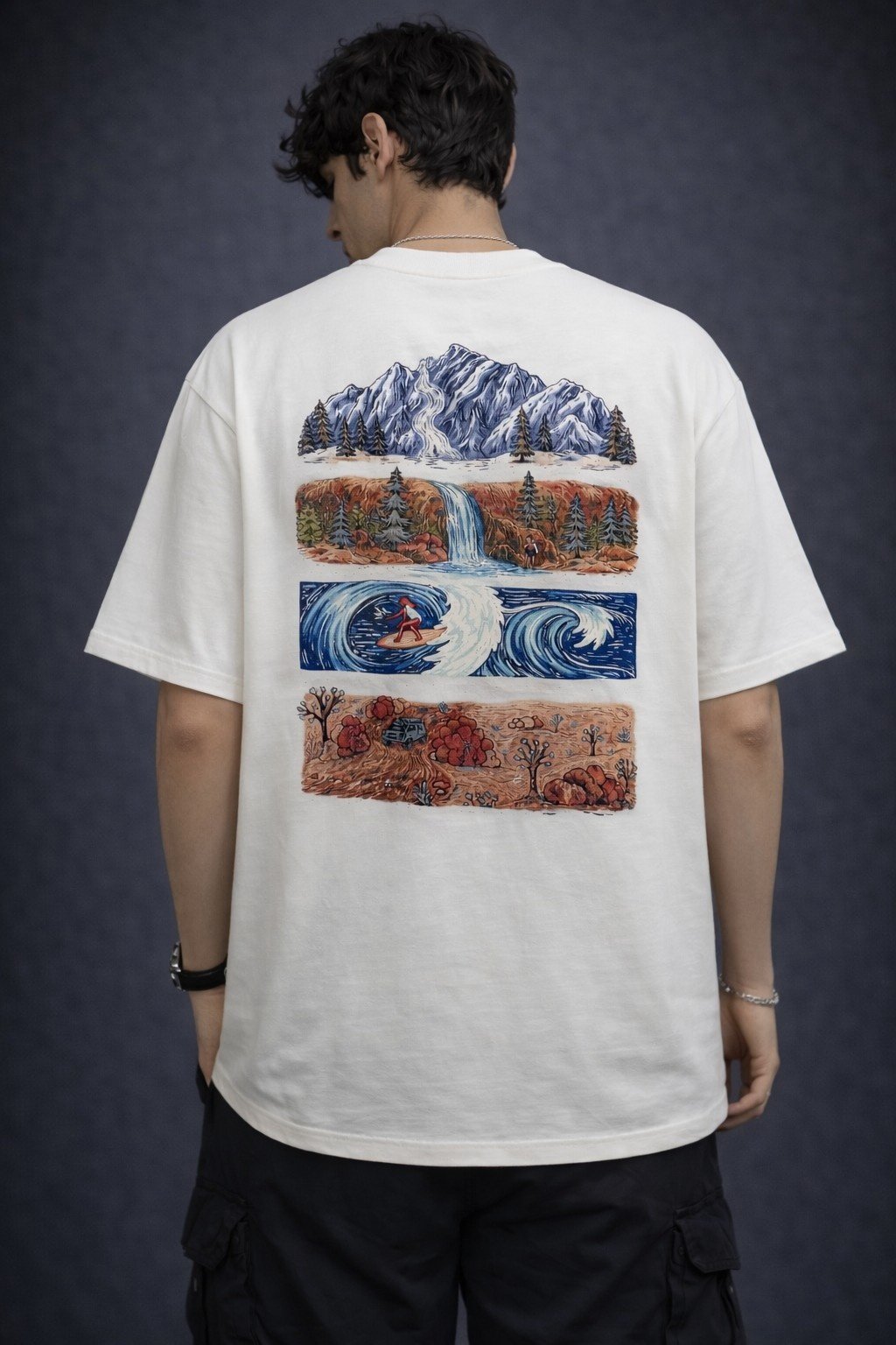 Men's Oversized Adventure Landscape Graphic T-Shirt