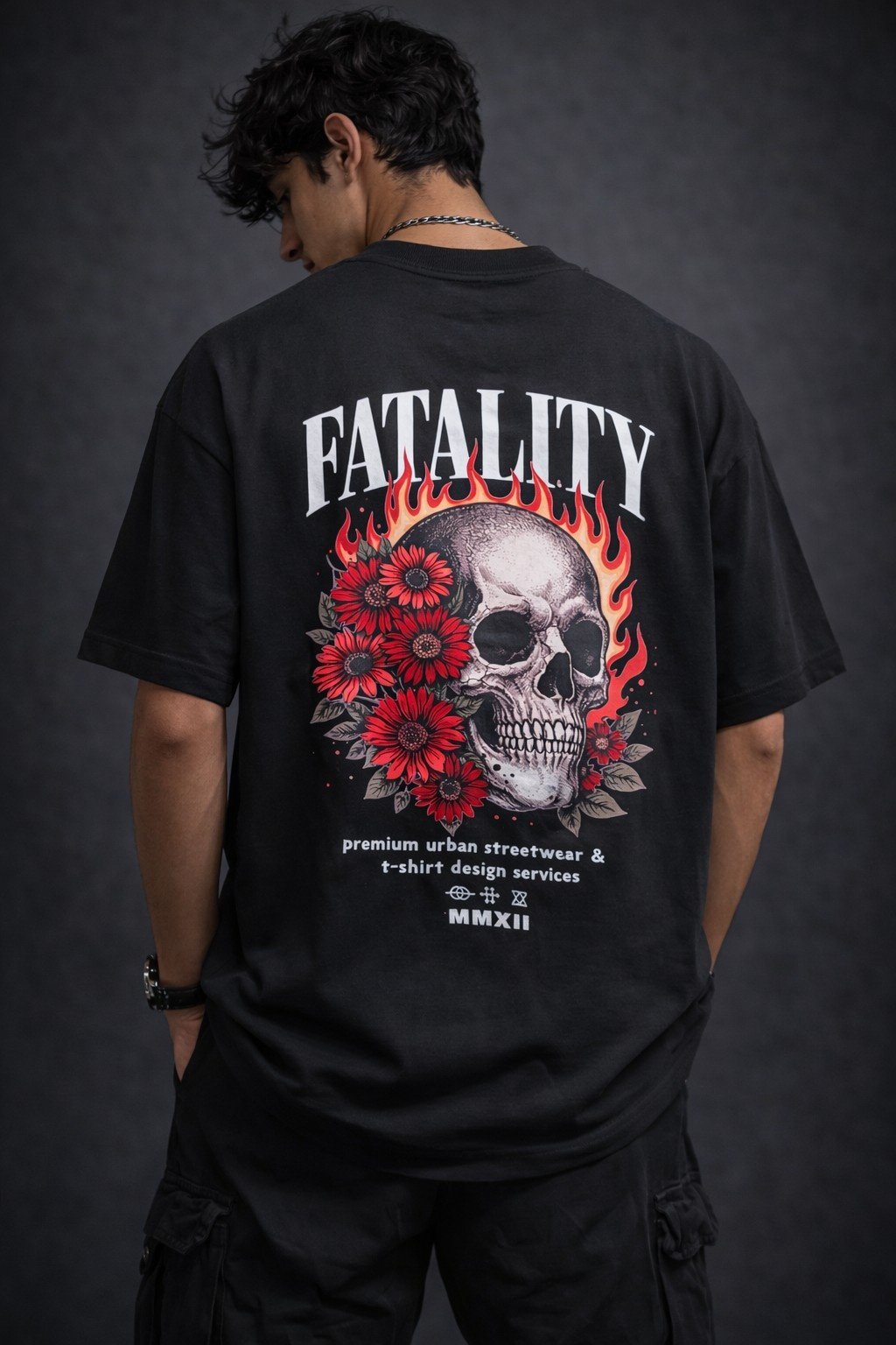 Men's Oversized Fatality Skull Graphic T-Shirt