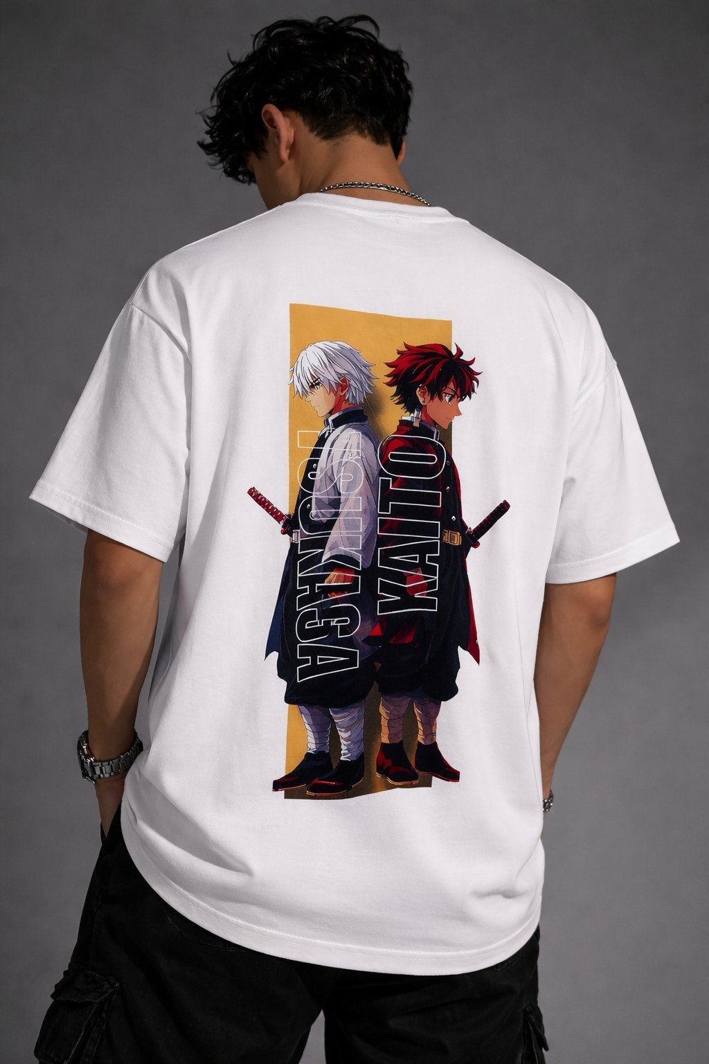 Men's Oversized Anime Samurai Graphic T-Shirt