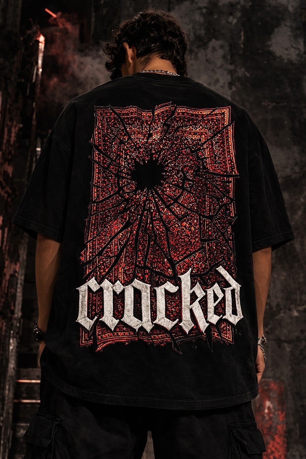 Men's Oversized T-shirt Cracked Chaos Graphic