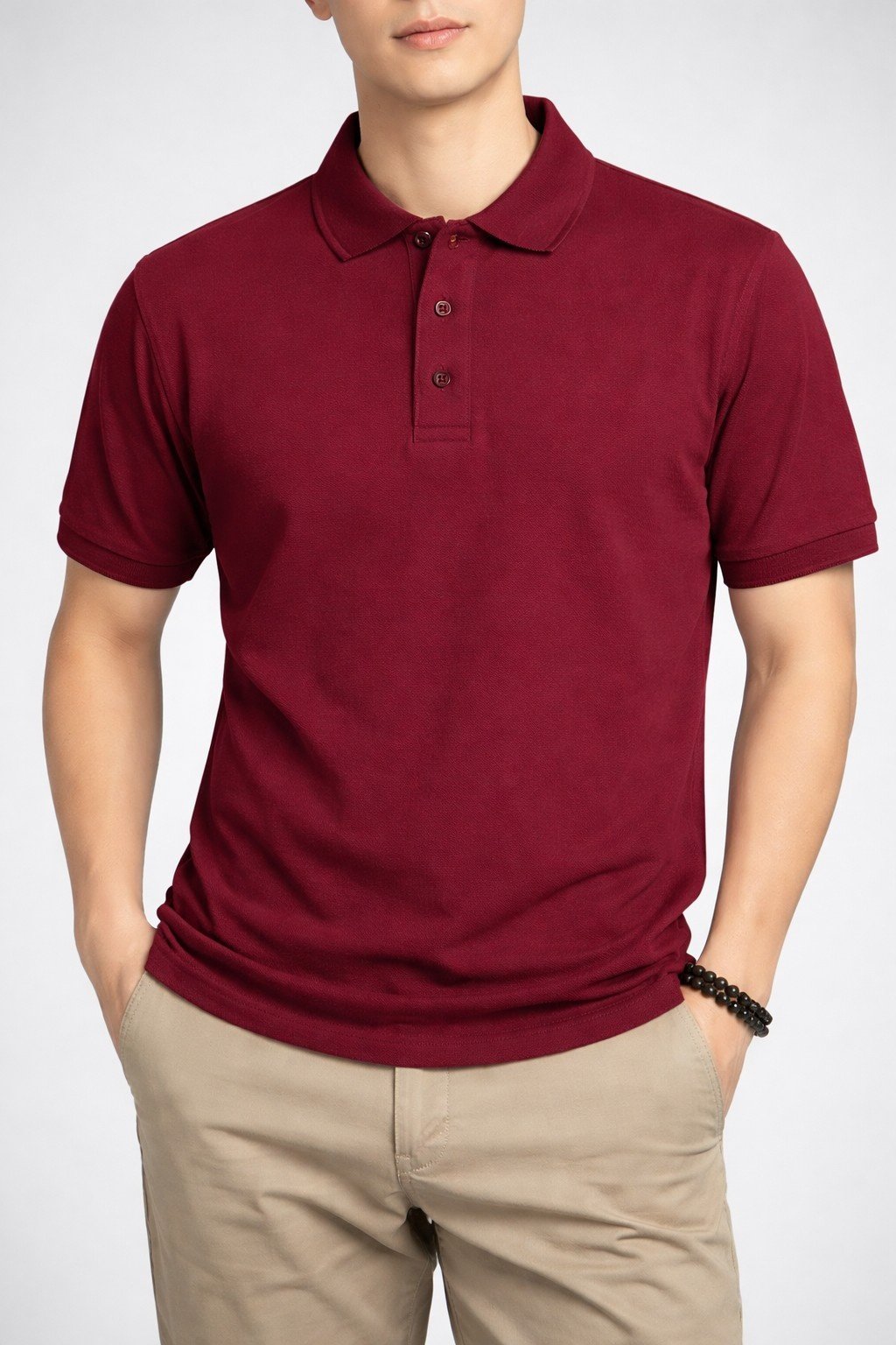 Men's Maroon Regular Fit Solid Polo T-Shirt