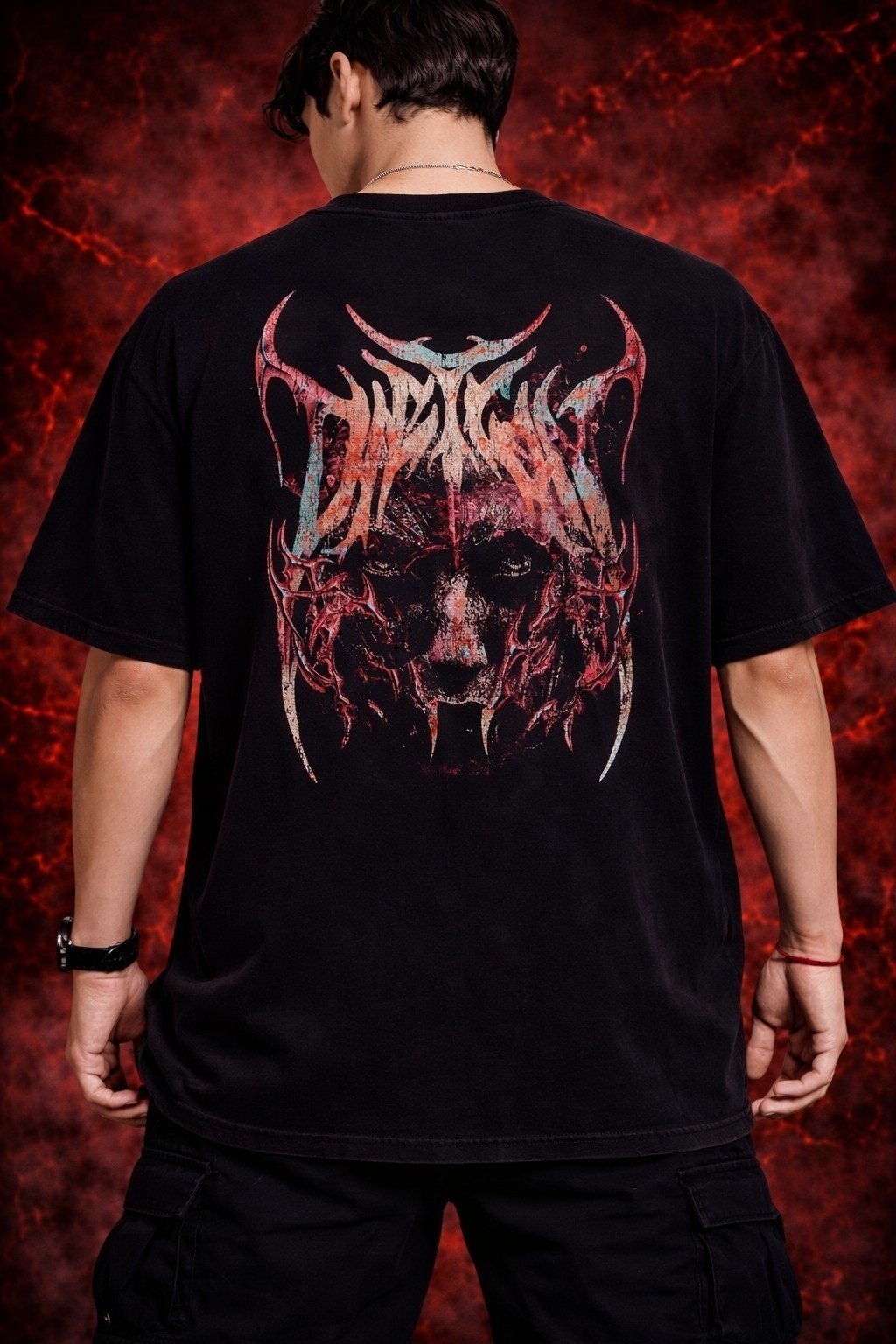 Men's Oversized Black Infernal Skull Graphic T-shirt