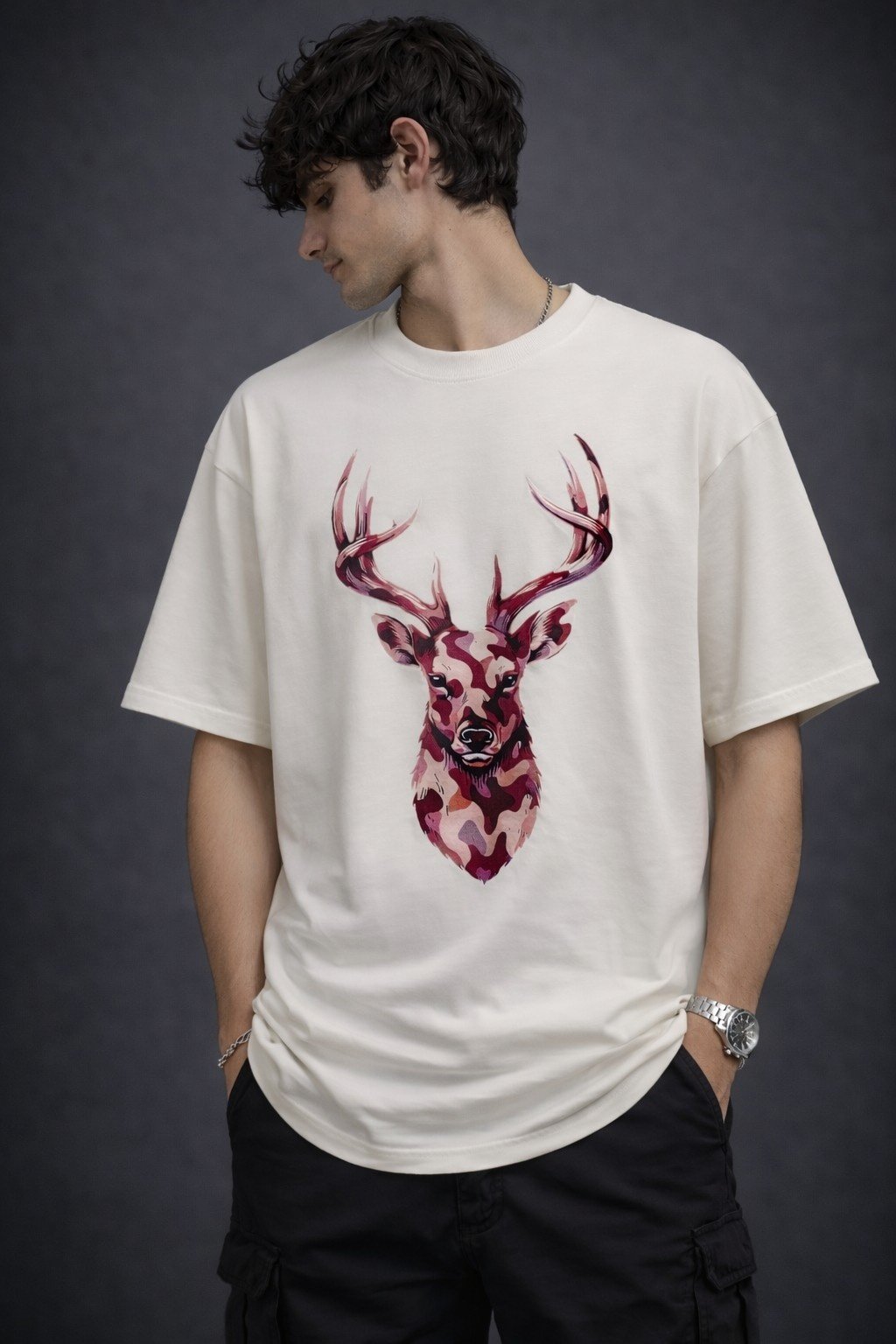 Men's Oversized Deer Graphic T-Shirt
